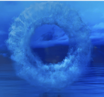 Artistic blue smoke ring image from the gift shop collection at the Jewish Museum in Curaçao.