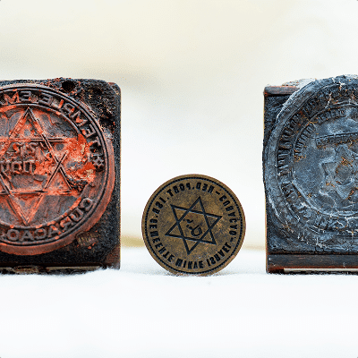 Old seals and stamp of the Jewish community in Curaçao with Star of David.